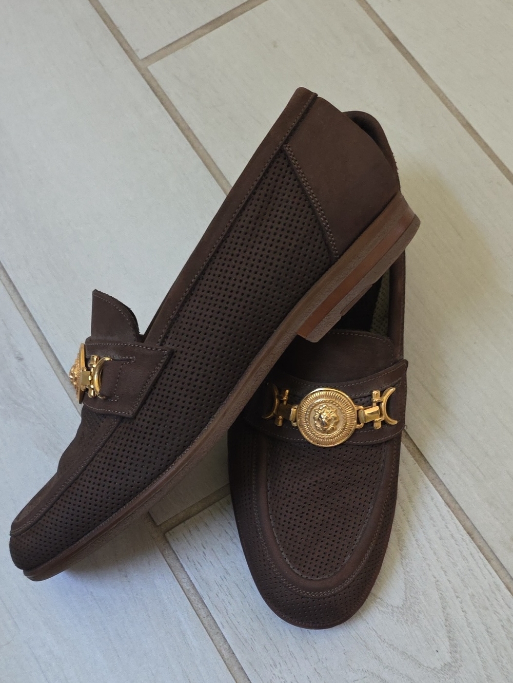 Caporicci dark brown perforated suede horsebit loafers handcrafted in Italy. - Picture 5 of 11